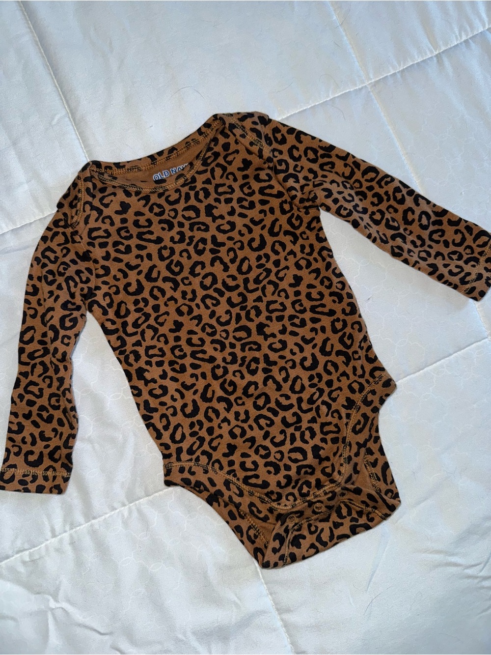 Old Navy Brown and Black Leopard Print Long-Sleeve Baby One-Piece Onesie